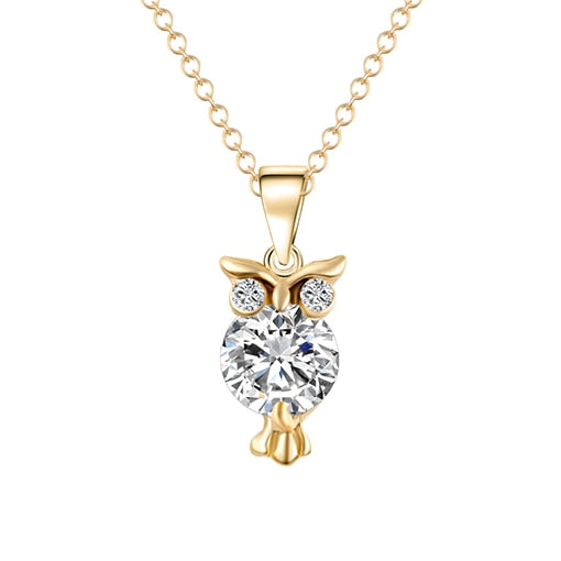 2019 New Zircon Pendants Owl Necklace For Women Crystal Heart Gold Sliver Color Long Necklaces Fashion Jewelry Christmas Gift